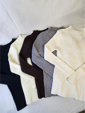 Women's Ribbed Knit Mock Neck Pullover Sweater Long Sleeve Black Ivory Gray 5pc